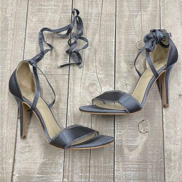 The Mode Collective Arielle Heeled Satin Open Toe Sandal in Charcoal - Picture 6 of 6
